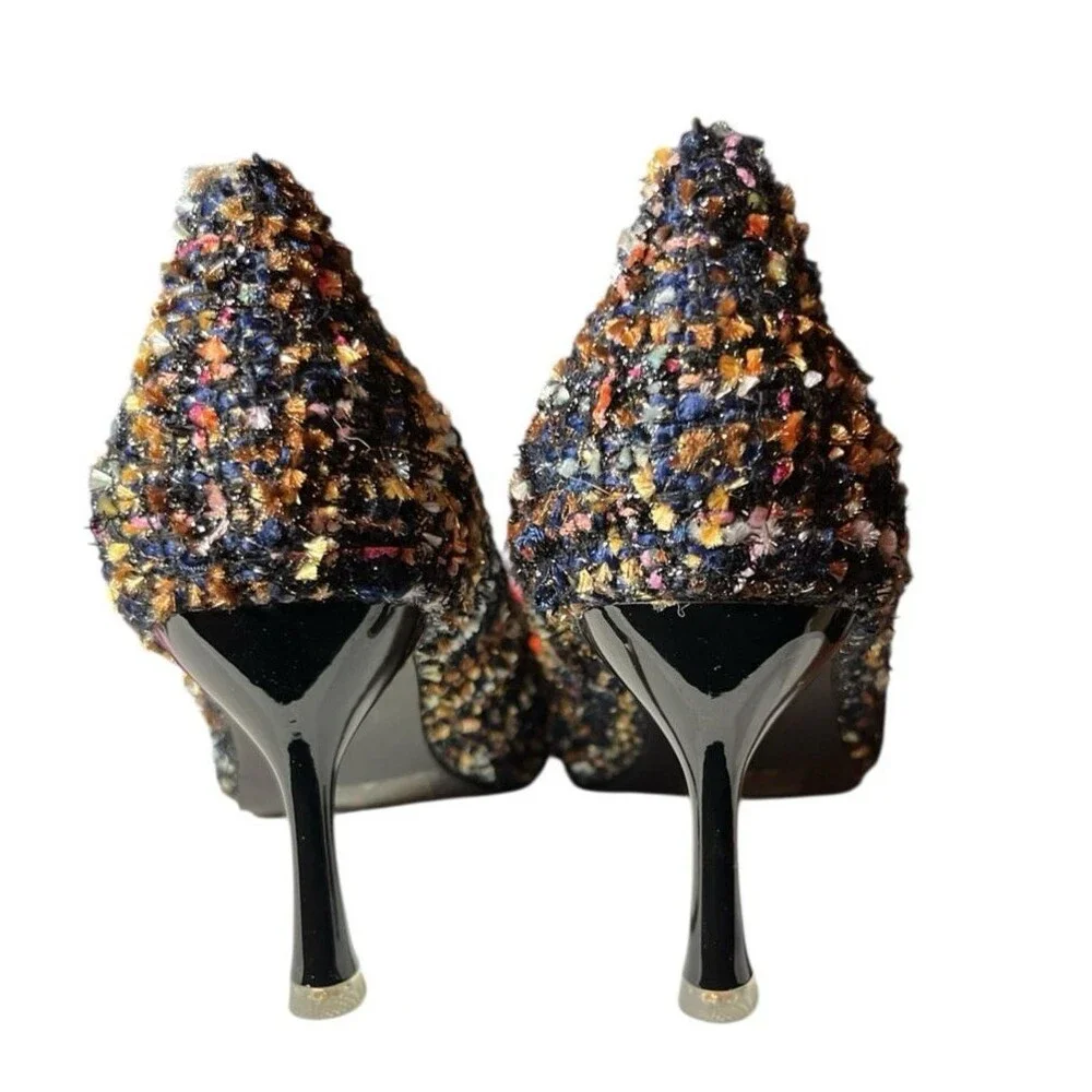 C. Paravano Olivia Pumps Multicolor Tweed Rhinestones 3” Heel Size 11